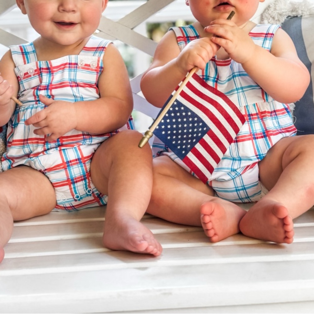SWEET BAY CLOTHING Blue/Red Plaid Snap Patriotic Bubble